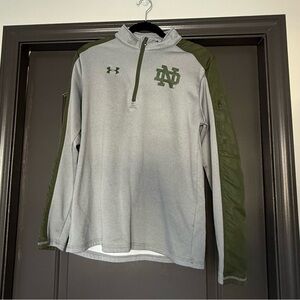 University of Notre Dame Under Armour gray and army olive green quarter zip